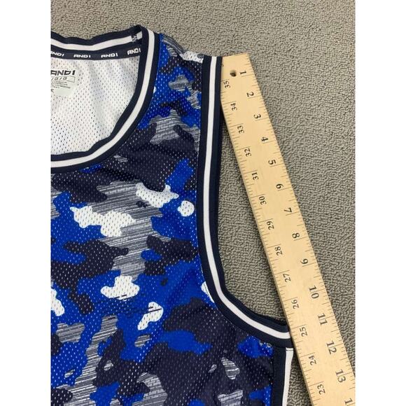 AND1 Basketball Jersey Men L Blue Camo Print Mesh Tank Logo Patch Sleeveless - Picture 5 of 8